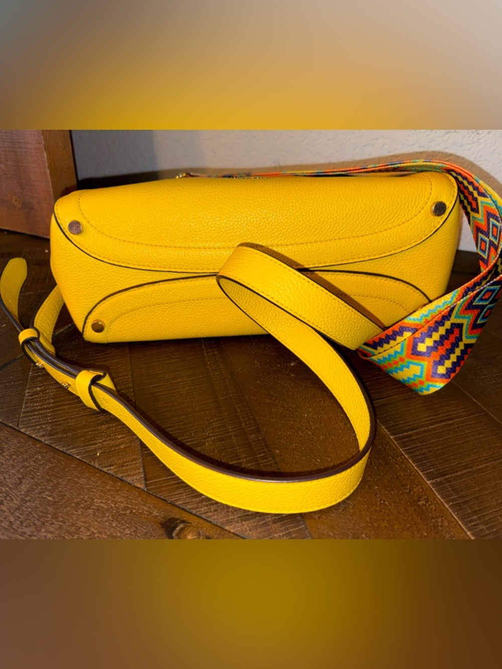 Kate Spade Yellow Pebbled Leather Satchel Crossbody w/ Guitar Strap - Picture 7 of 10